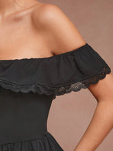 1pc Solid Color Off-Shoulder Ruffle Lace Splice Elegant Dress